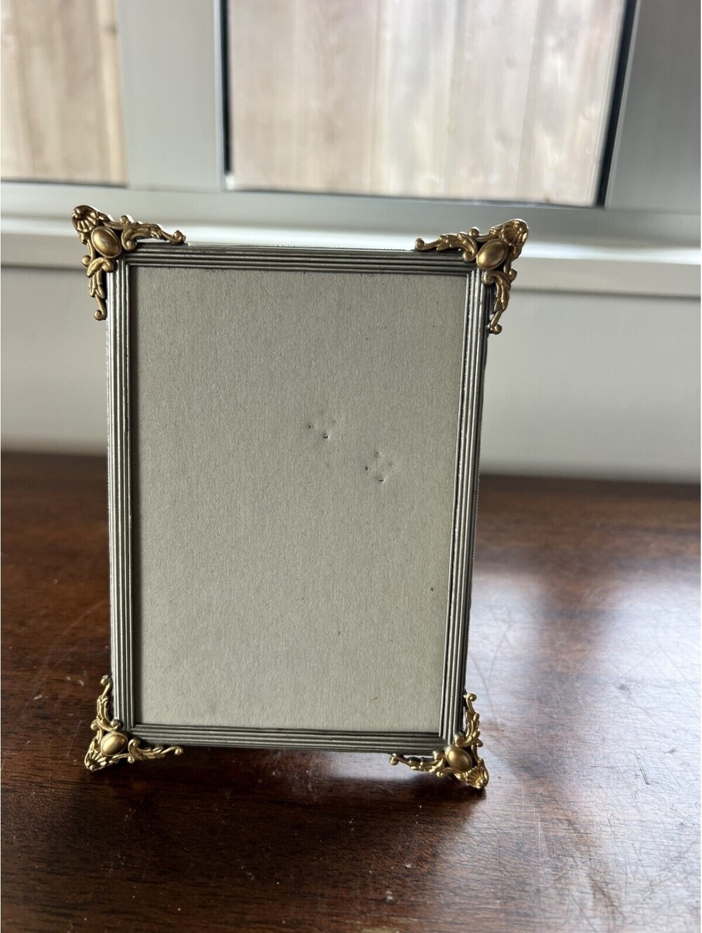 Vintage Silver Tone Photo Frame Gold Ornate Corners 4x5